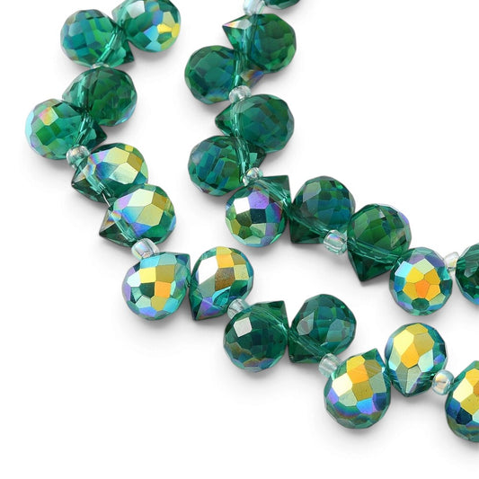 Fil de Perles de Verre Électroplaquées en Forme de Larme – Vert Foncé – 10 à 11 mm