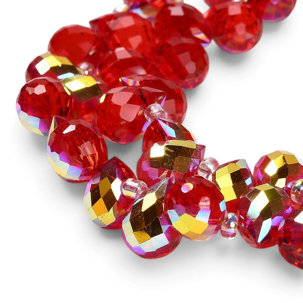 Fil de Perles de Verre Électroplaquées en Forme de Larme – Rouge – 10 à 11 mm