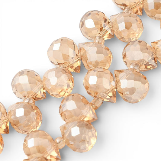 x1 Fil de Perles en Verre Électroplaqué – Gouttes Champagne – 10–11 mm