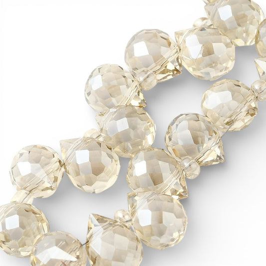 x1 Fil de Perles en Verre Électroplaqué – Gouttes Champagne Clair – 10–11 mm