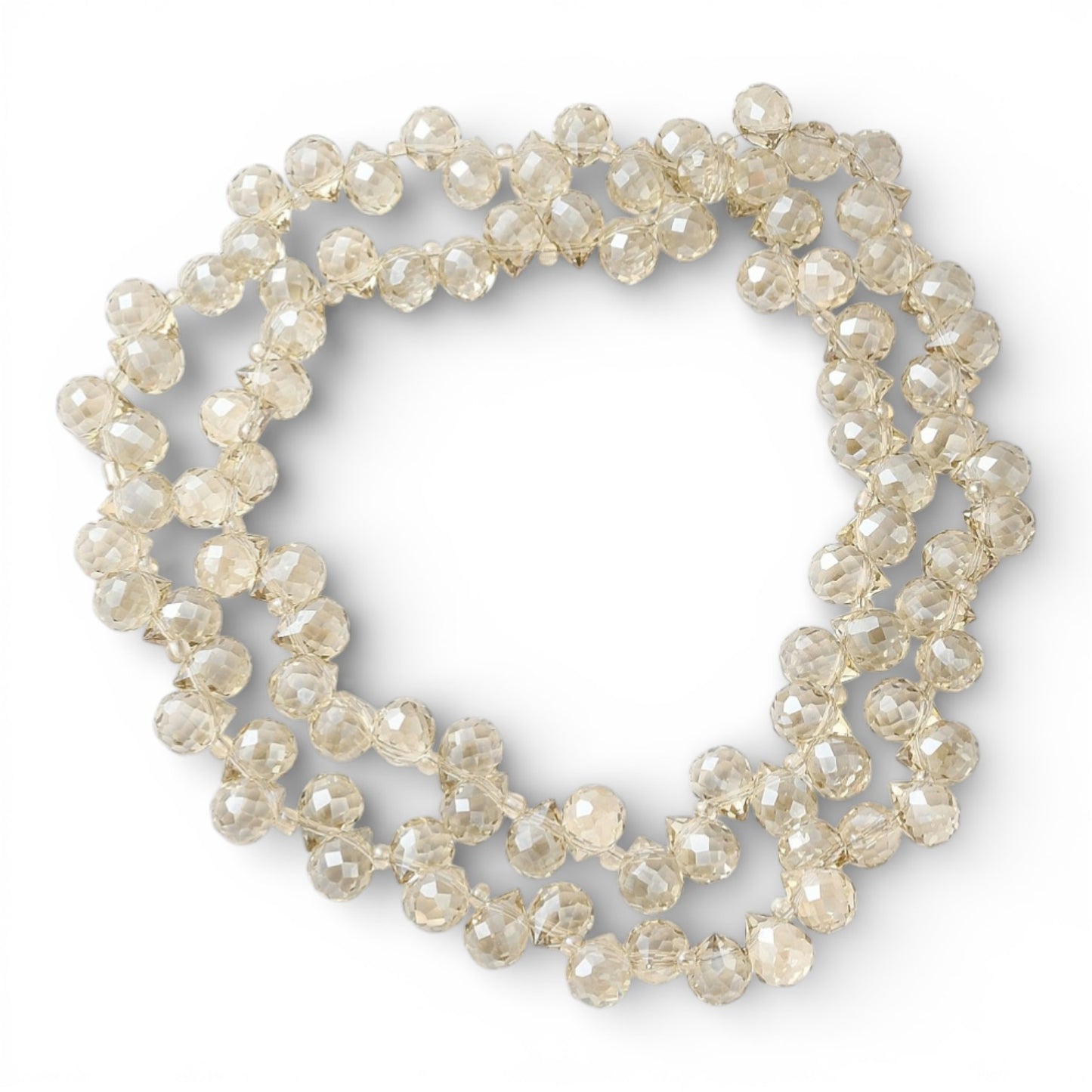 x1 Fil de Perles en Verre Électroplaqué – Gouttes Champagne Clair – 10–11 mm