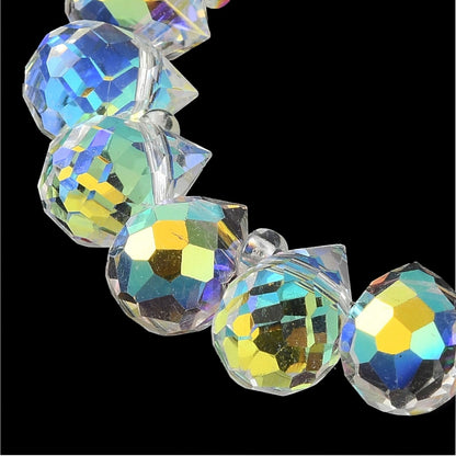 x1 Fil de Perles en Verre Électroplaqué – Gouttes Transparentes AB – 10–11 mm