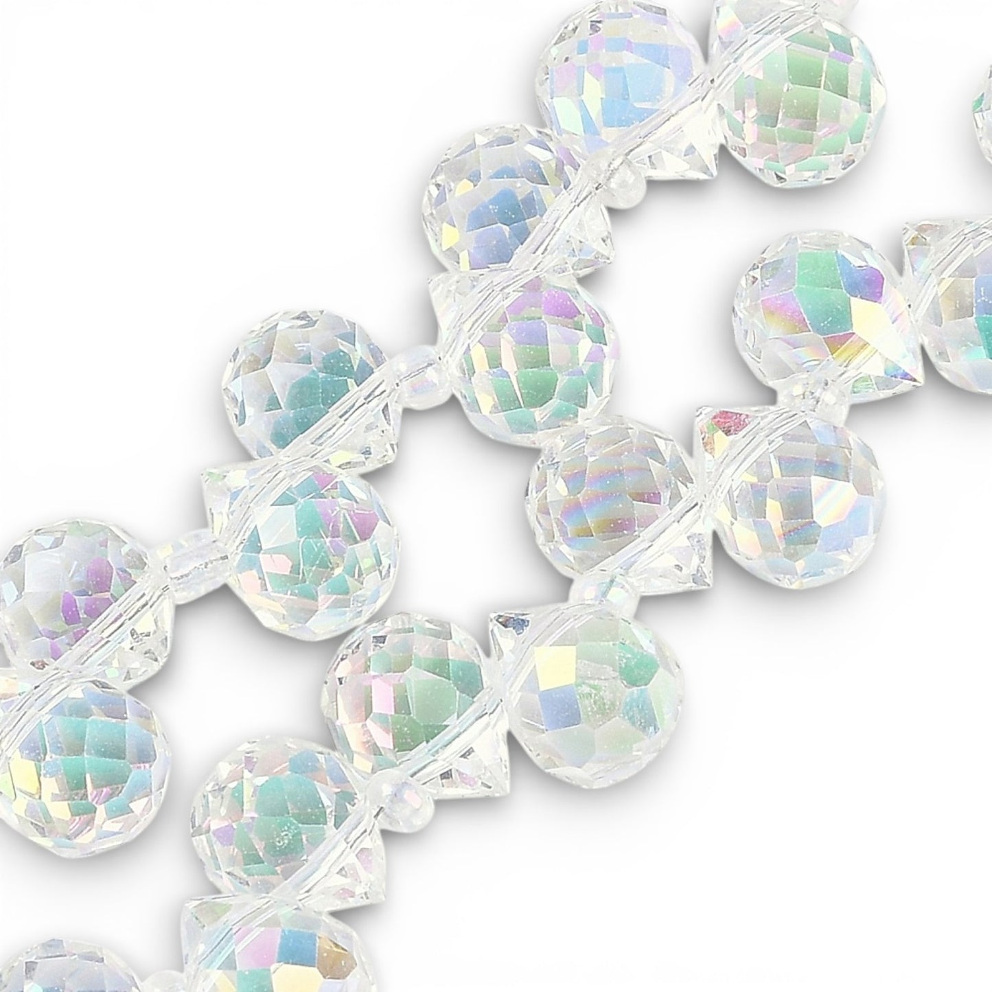 x1 Fil de Perles en Verre Électroplaqué – Gouttes Transparentes Rose AB – 10–11 mm