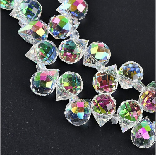 x1 Fil de Perles en Verre Électroplaqué – Gouttes Transparentes Rose AB – 10–11 mm