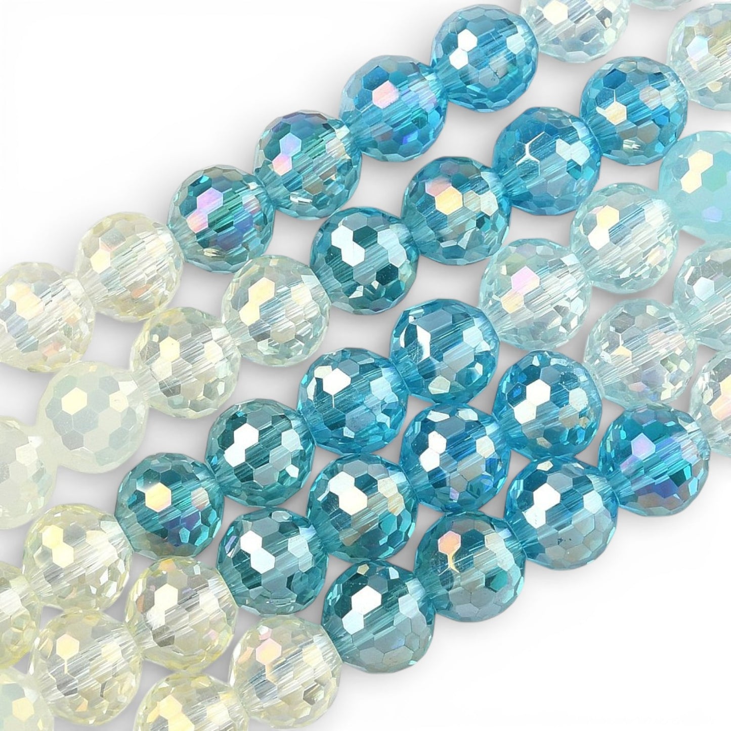 x1 Fil de Perles en Verre Électroplaqué à Facettes – Bleu · 8 mm