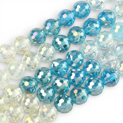 x1 Fil de Perles en Verre Électroplaqué à Facettes – Bleu · 8 mm