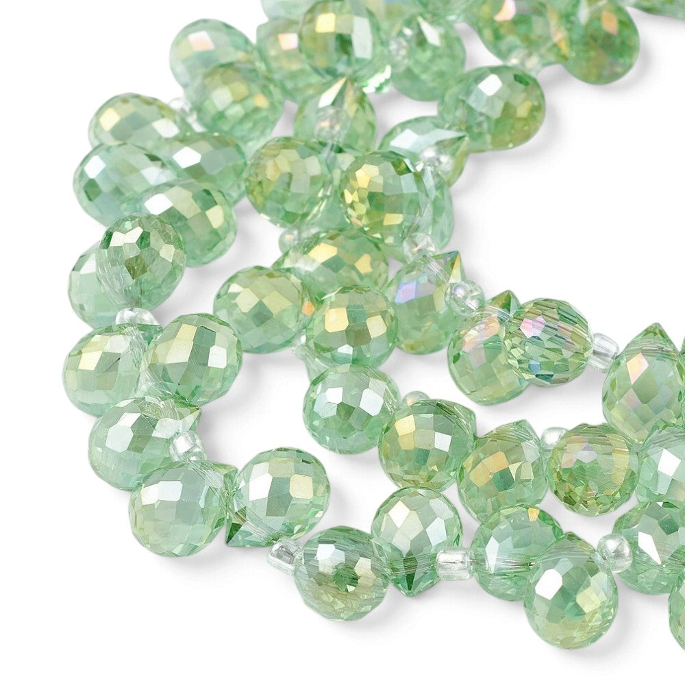 Fil de Perles de Verre Électroplaquées en Forme de Larme – Vert clair – 10 à 11 mm