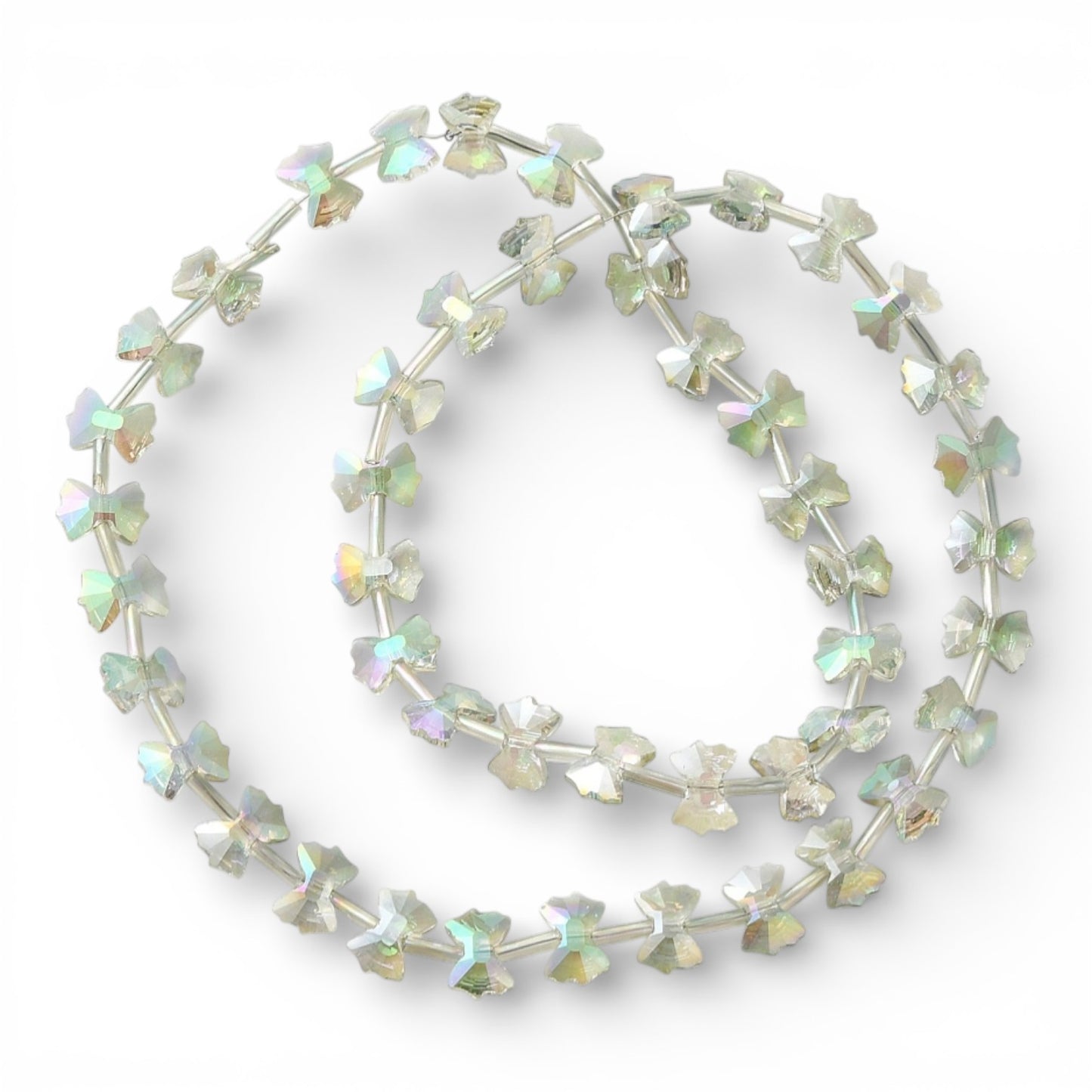 x1 Fil de Perles de verre électroplaquées arc-en-ciel – Forme nœud papillon 10 x 7 mm – Vert