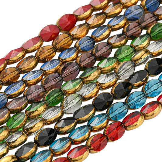 x1 Fil de Perles de Verre Transparentes Électroplaquées – Ovales à Facettes – Bord Doré