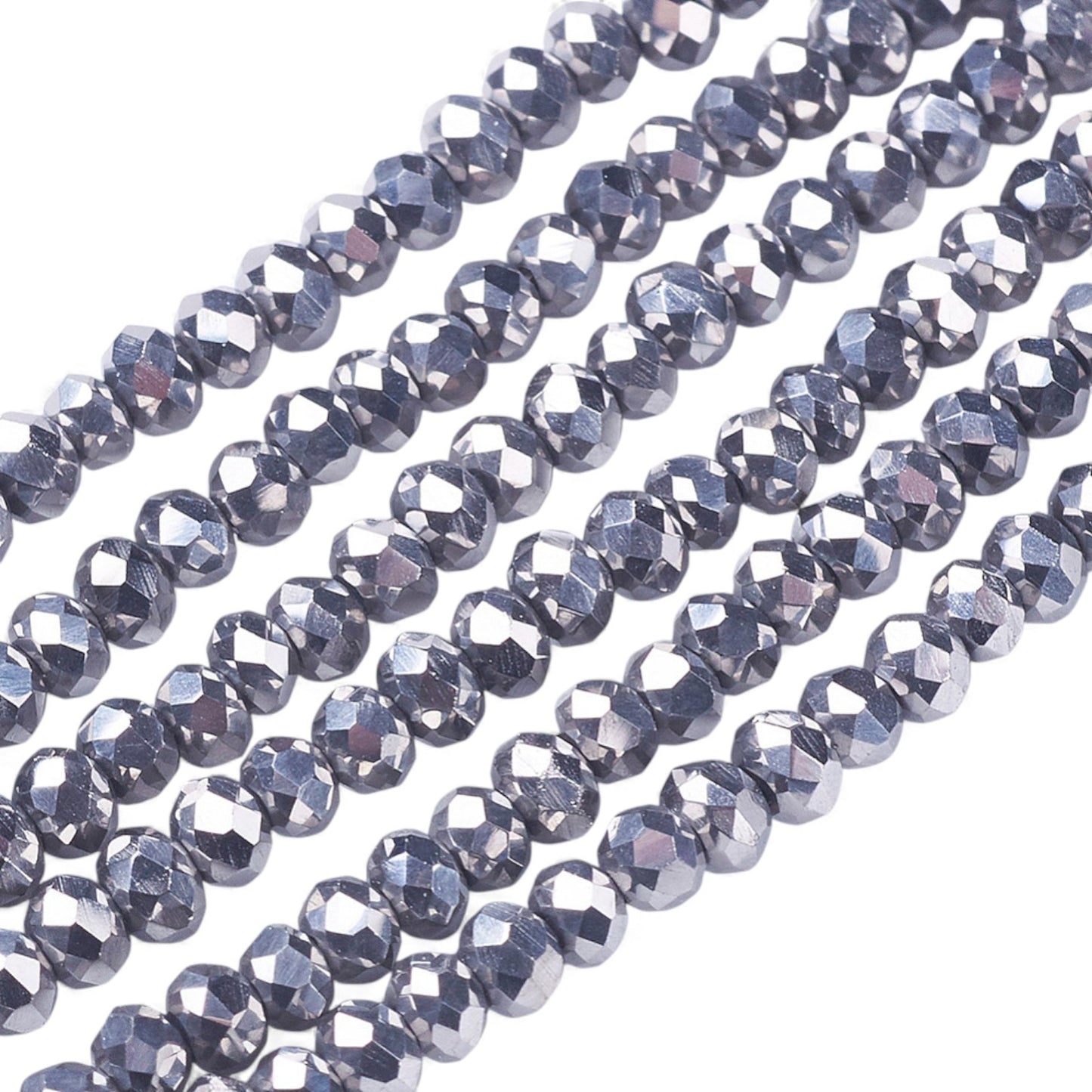 Fil de Perles en Verre Galvanoplastique Argenté – Rondelles Facettées 2,5 x 2 mm