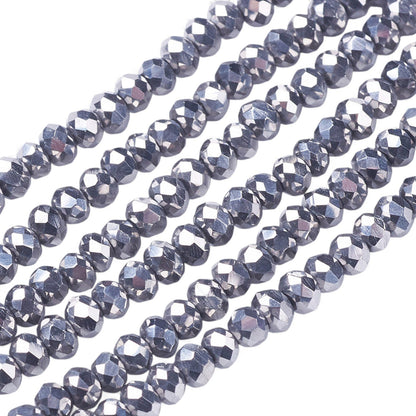 Fil de Perles en Verre Galvanoplastique Argenté – Rondelles Facettées 2,5 x 2 mm
