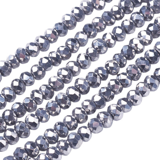 Fil de Perles en Verre Galvanoplastique Argenté – Rondelles Facettées 2,5 x 2 mm