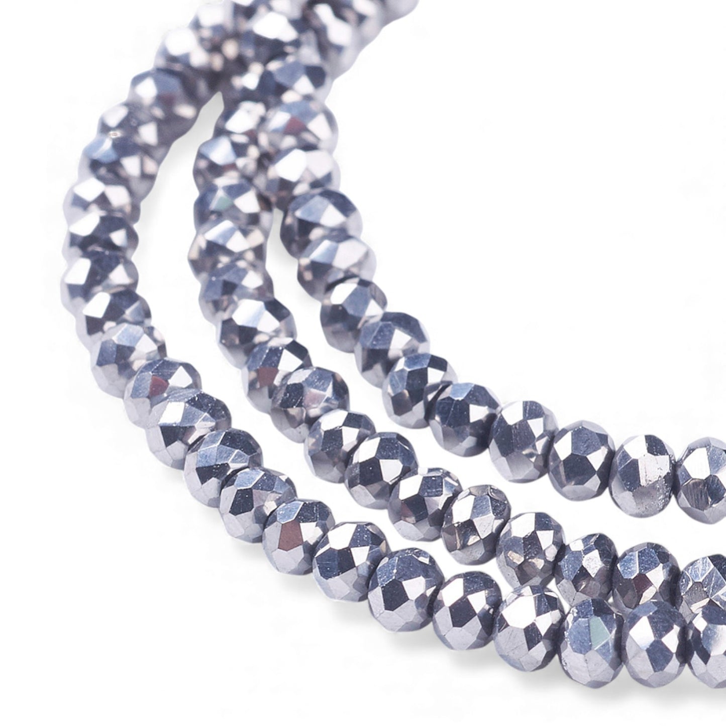 Fil de Perles en Verre Galvanoplastique Argenté – Rondelles Facettées 2,5 x 2 mm
