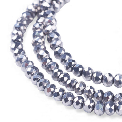 Fil de Perles en Verre Galvanoplastique Argenté – Rondelles Facettées 2,5 x 2 mm