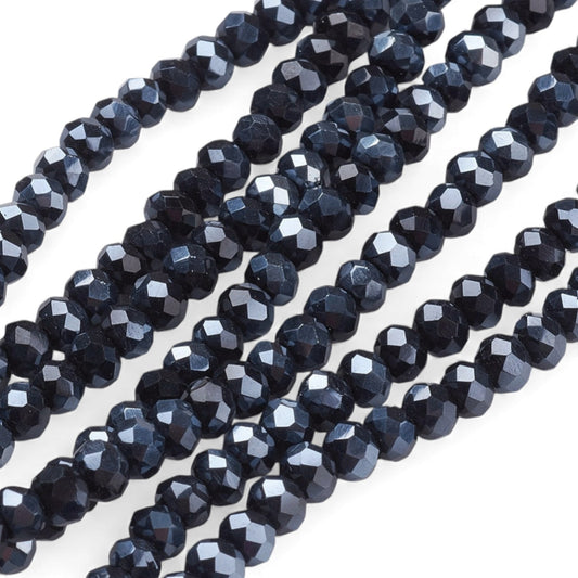 Fil de Perles en Verre Galvanoplastique – Couleur Hématite – Rondelles Facettées 3 x 2 mm