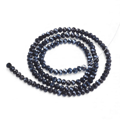 Fil de Perles en Verre Galvanoplastique – Couleur Hématite – Rondelles Facettées 3 x 2 mm
