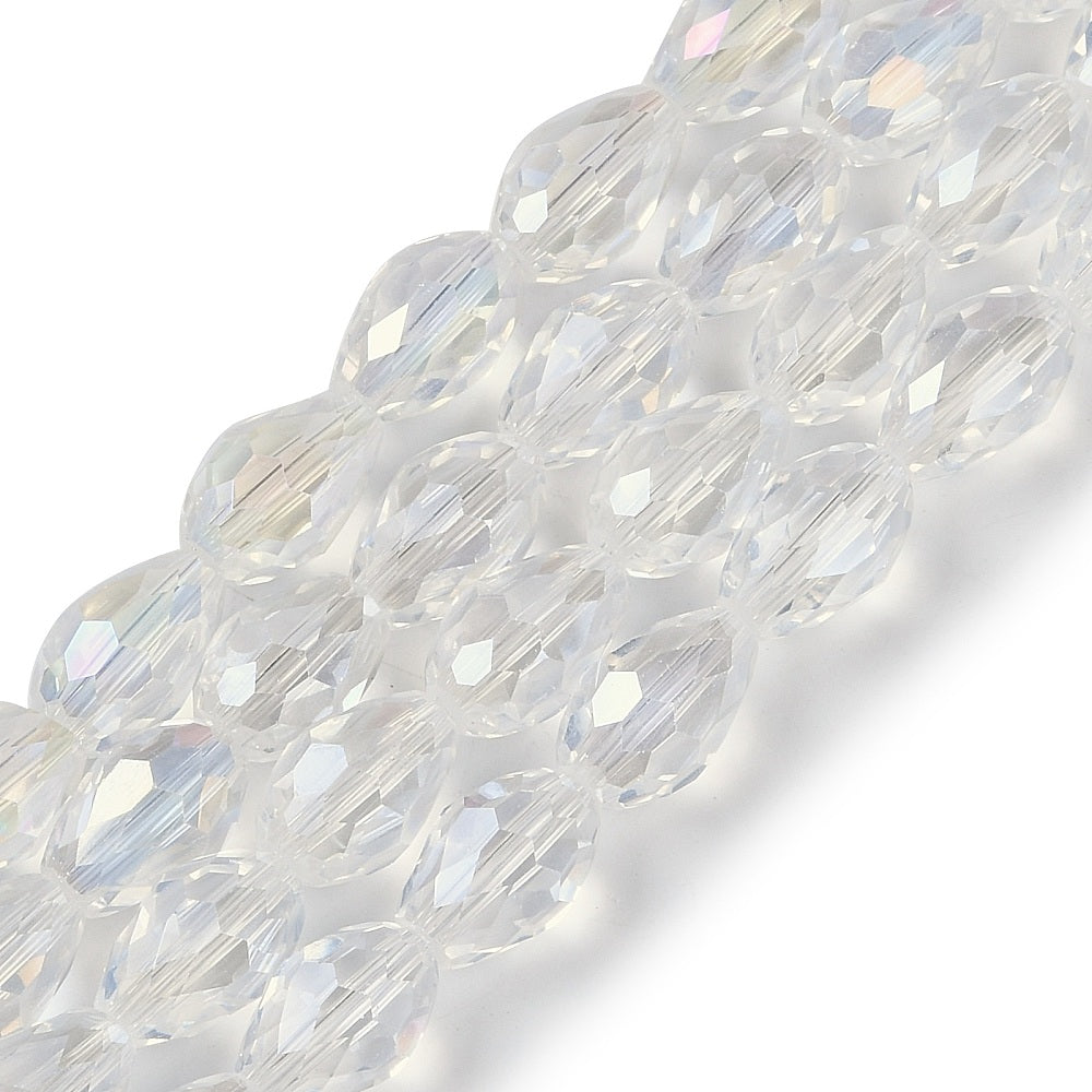 Fil de Perles de Verre Transparentes AB Light en Forme de Larme – 15 mm