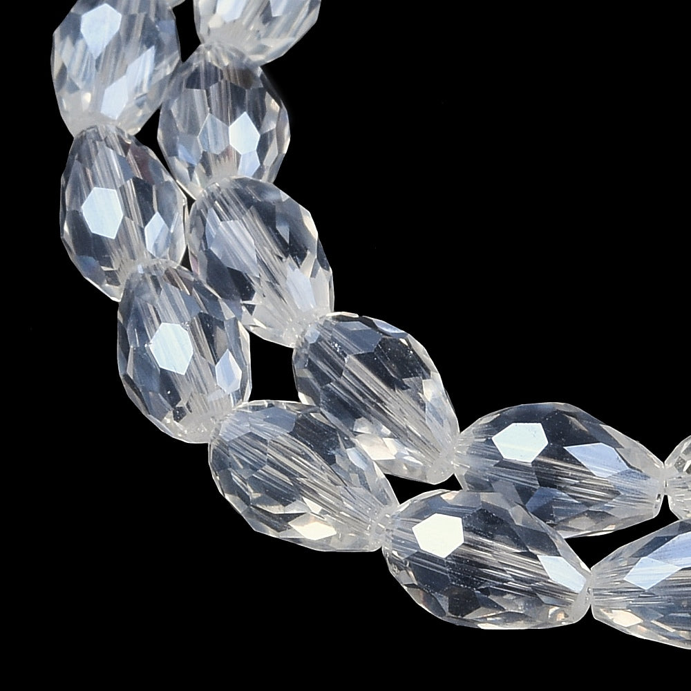 Fil de Perles de Verre Transparentes AB Light en Forme de Larme – 15 mm
