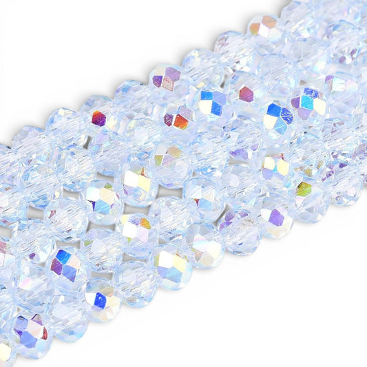 x1 Fil de Perles de Verre AB Bleu Ciel – Rondelles Facettées – 3,5 à 4 mm