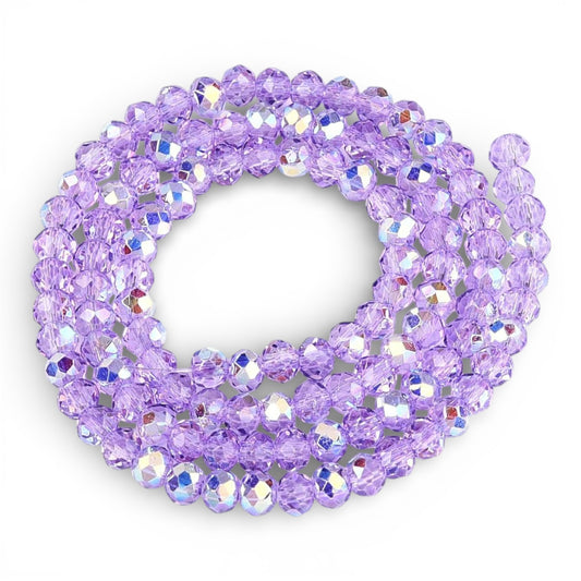 x1 Fil de Perles de Verre AB Violet – Rondelles Facettées – 3,5 à 4 mm