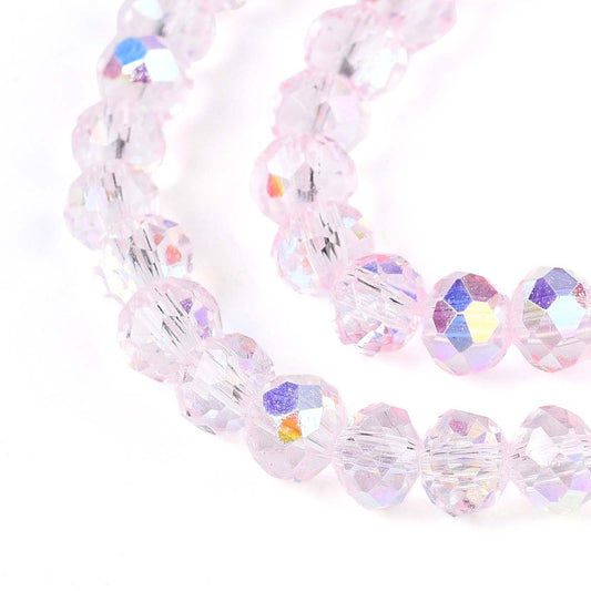 x1 Fil de Perles de Verre AB Rose – Rondelles Facettées – 4x3.5 mm