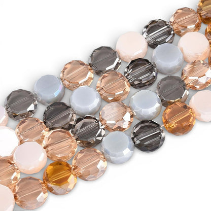 x1 Fil de Perles de Verre Électroplaquées Champagne/Gris – Rondelles Facettées – 7,5 à 8 mm