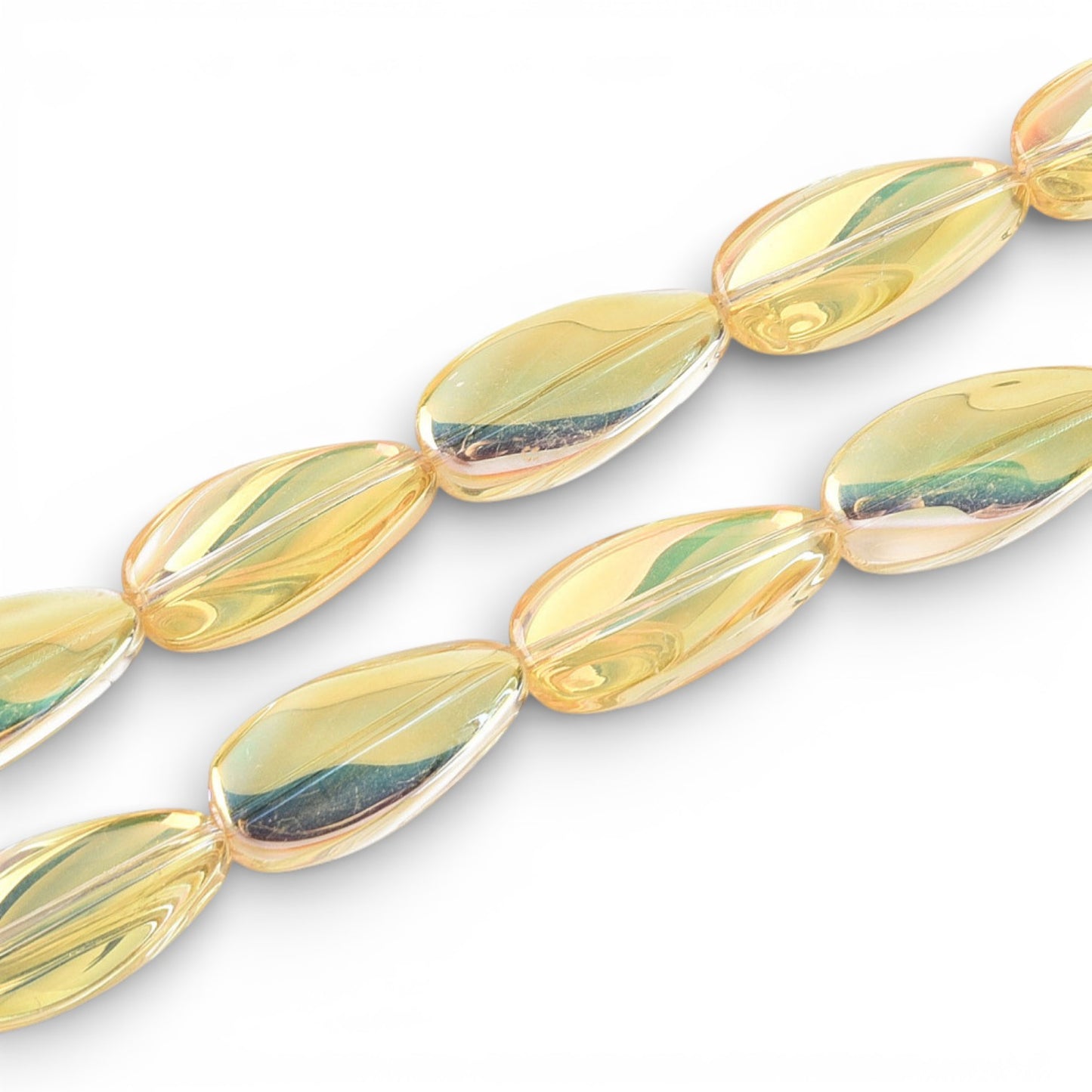 x1 Fil de Perles de verre électroplaquées – Ovales torsadées – Jaune Doré