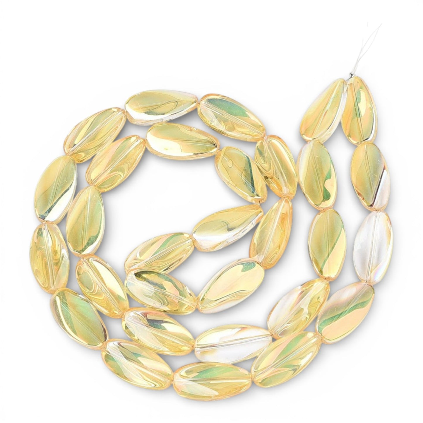 x1 Fil de Perles de verre électroplaquées – Ovales torsadées – Jaune Doré