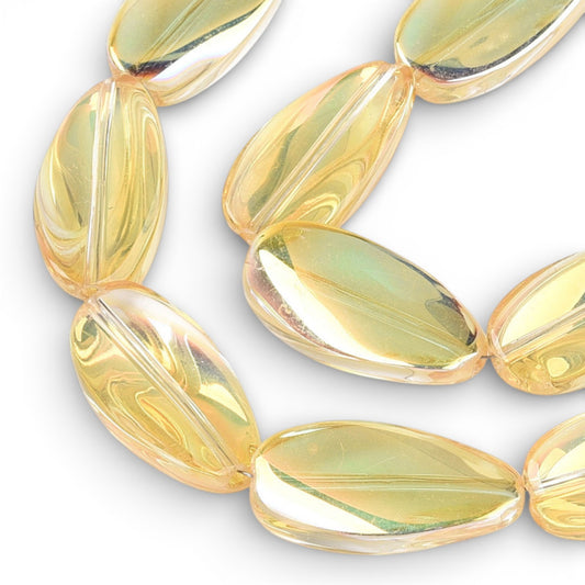 x1 Fil de Perles de verre électroplaquées – Ovales torsadées – Jaune Doré