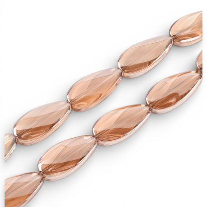 x1 Fil de Perles de verre électroplaquées – Ovales torsadées – Champagne