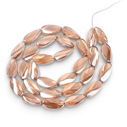 x1 Fil de Perles de verre électroplaquées – Ovales torsadées – Champagne