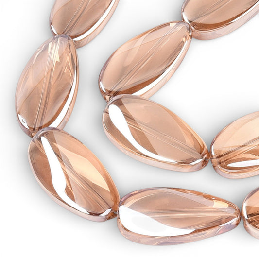 x1 Fil de Perles de verre électroplaquées – Ovales torsadées – Champagne