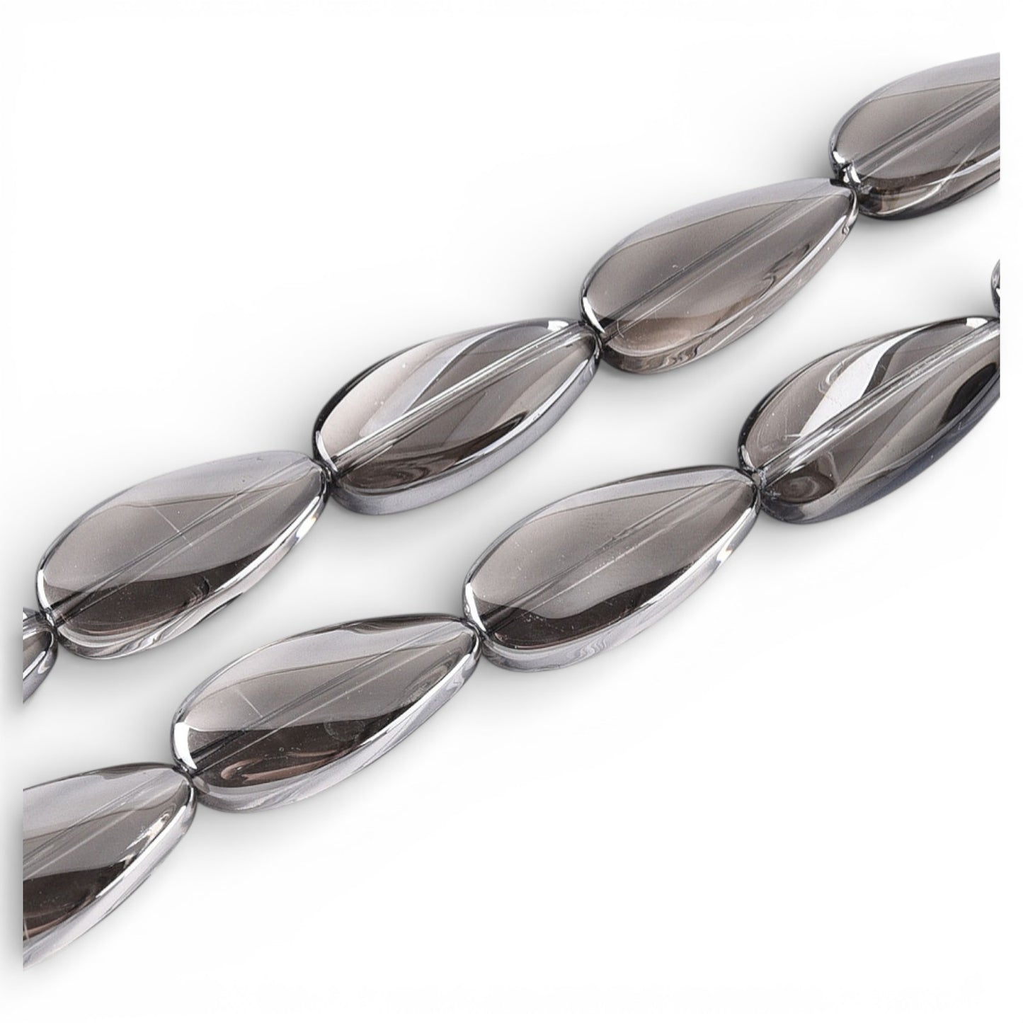 x1 Fil de Perles de verre électroplaquées – Ovales torsadées – Hématite