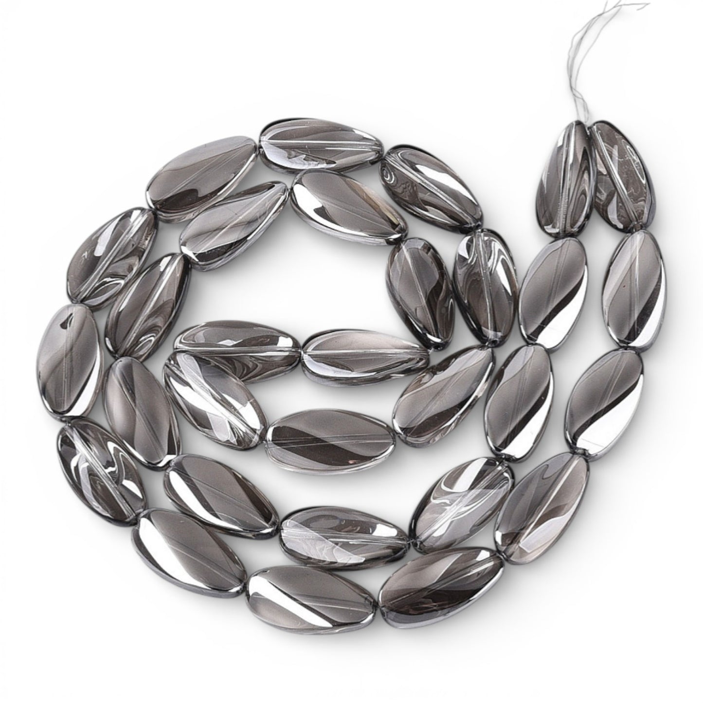 x1 Fil de Perles de verre électroplaquées – Ovales torsadées – Hématite