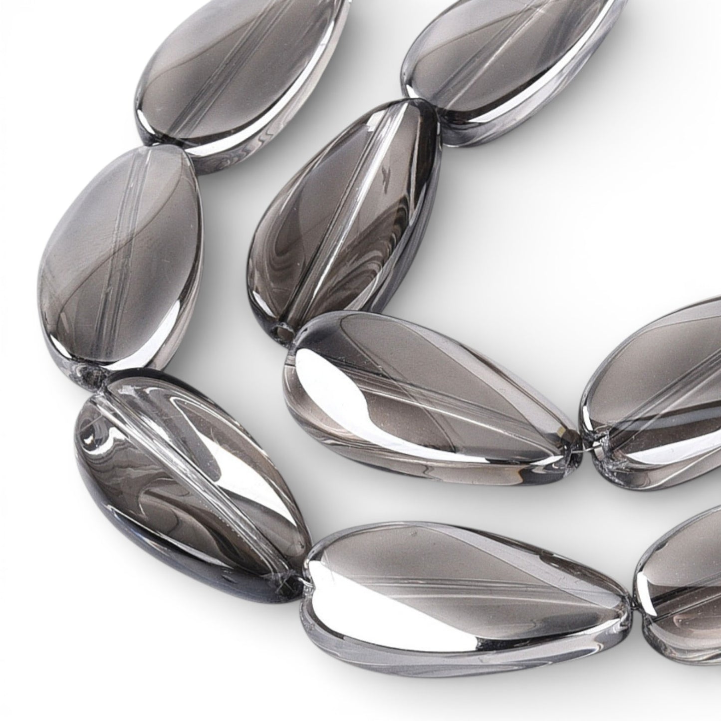 x1 Fil de Perles de verre électroplaquées – Ovales torsadées – Hématite