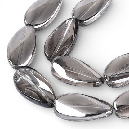 x1 Fil de Perles de verre électroplaquées – Ovales torsadées – Hématite