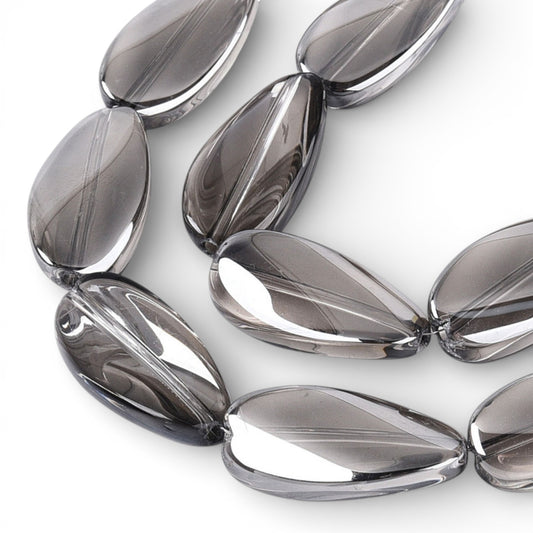 x1 Fil de Perles de verre électroplaquées – Ovales torsadées – Hématite