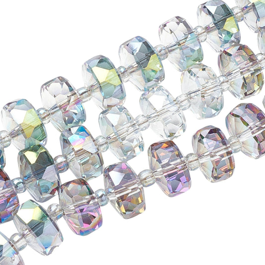 x1 fil de Perles de Verre Facettées Électroplaquées – Violet et vert – 8x5 mm