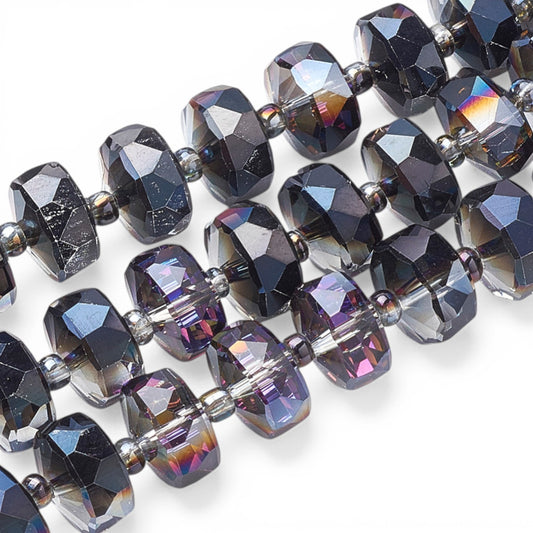 x1 fil de 58 Perles de Verre Facettées Électroplaquées – Noir et violet – 10x6.5 mm