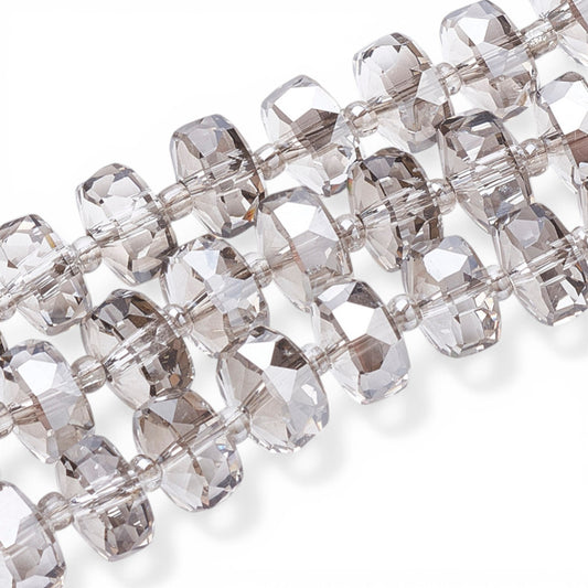 x1 fil de 58 Perles de Verre Facettées Électroplaquées – Gris et Argenté – 10x6.5 mm