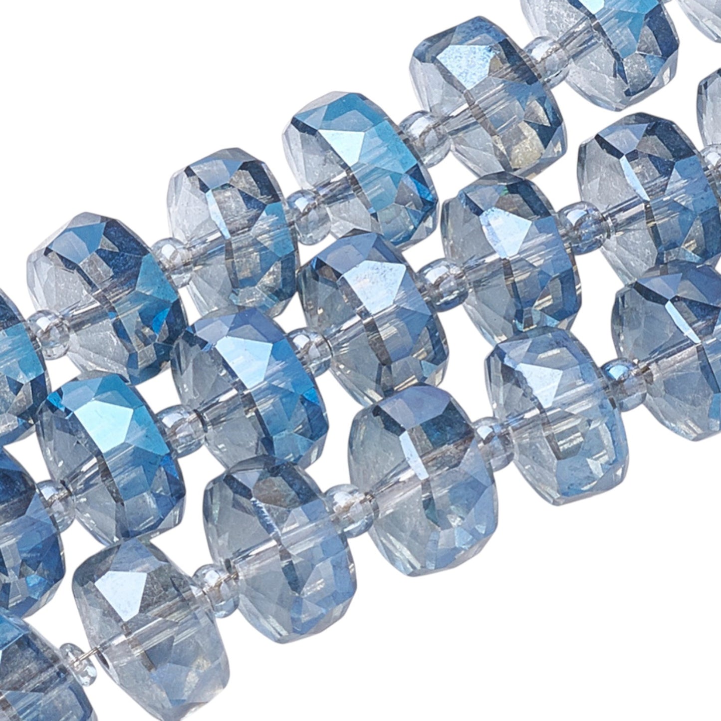 x1 fil de Perles de Verre Facettées Électroplaquées – Bleu – 8x5 mm