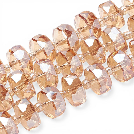 x1 fil de 58 Perles de Verre Facettées Électroplaquées – Champagne – 10x6.5 mm