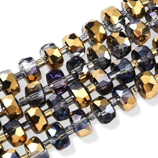 x20 Perles de Verre Facettées Électroplaquées – Violet et Doré – 8x5 mm