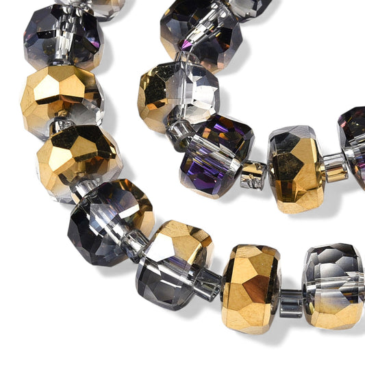 x20 Perles de Verre Facettées Électroplaquées – Violet et Doré – 8x5 mm