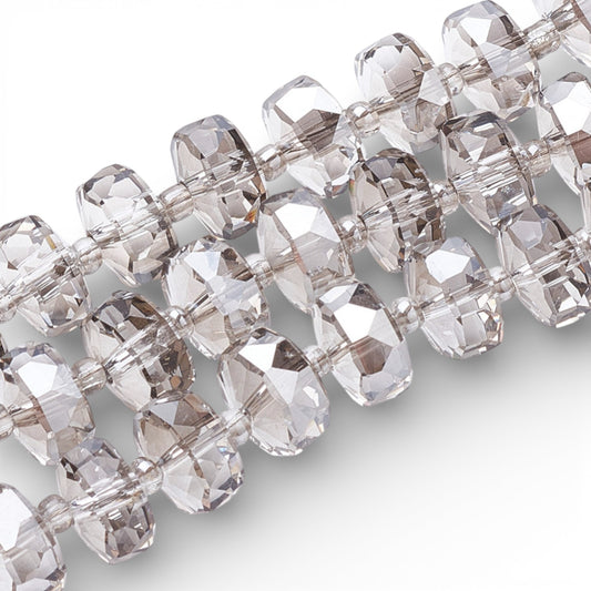 x1 fil de 78 Perles de Verre Facettées Électroplaquées – Gris et Argenté – 8x5 mm