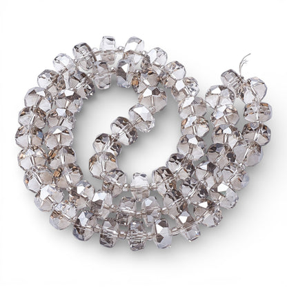 x1 fil de 78 Perles de Verre Facettées Électroplaquées – Gris et Argenté – 8x5 mm