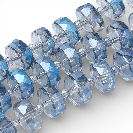 x1 fil de 78 Perles de Verre Facettées Électroplaquées – Bleu – 8x5 mm