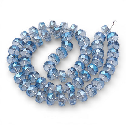 x1 fil de 78 Perles de Verre Facettées Électroplaquées – Bleu – 8x5 mm