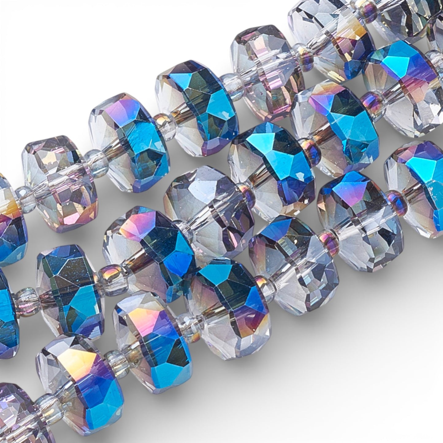 x1 fil de 78 Perles de Verre Facettées Électroplaquées – Bleu et violet – 8x5 mm