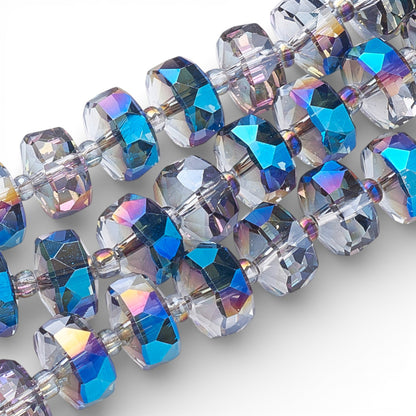 x1 fil de 78 Perles de Verre Facettées Électroplaquées – Bleu et violet – 8x5 mm
